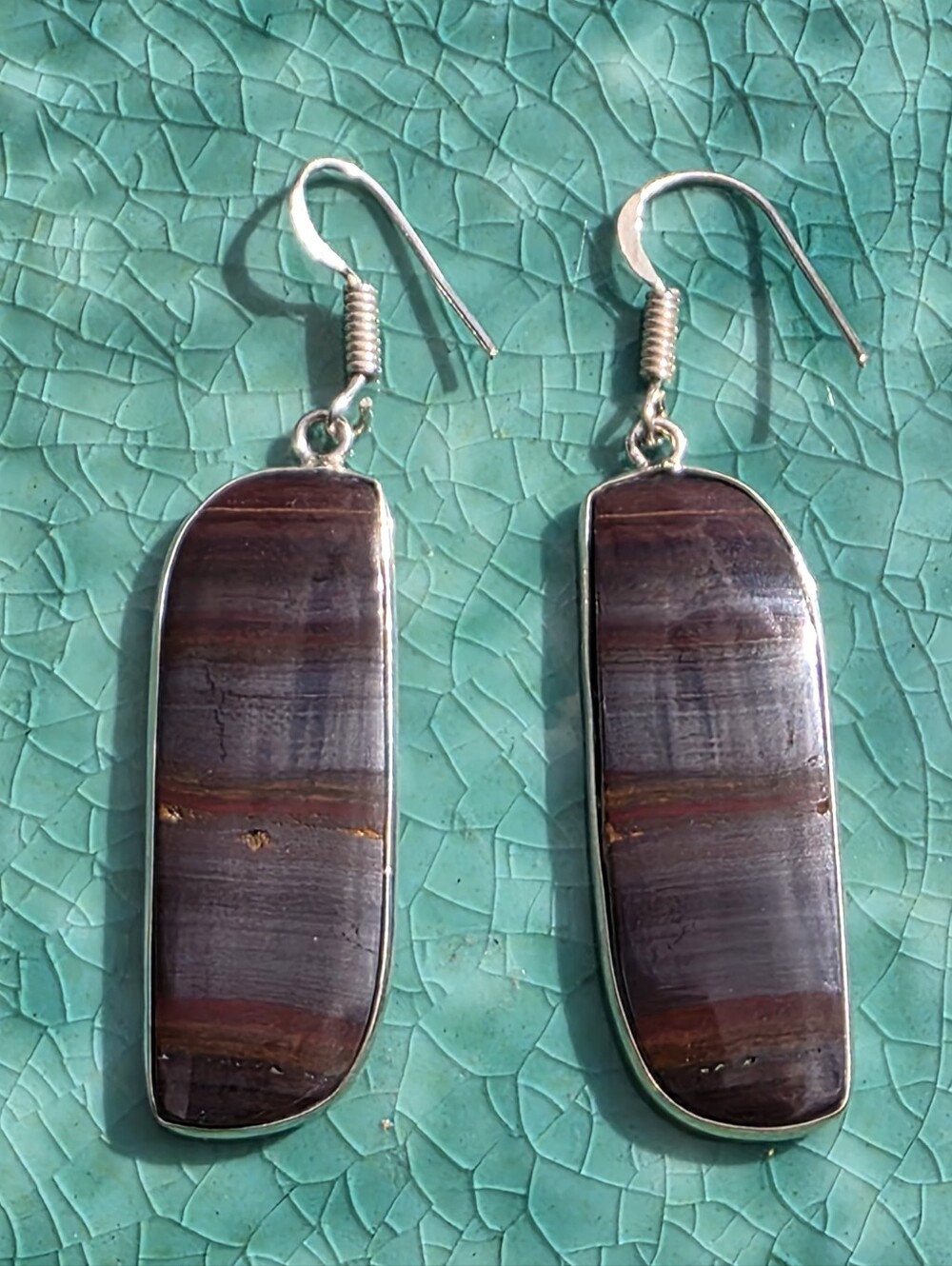 Iron Tiger Eye Gemstone Earrings In 925 Sterling Silver (1.25")